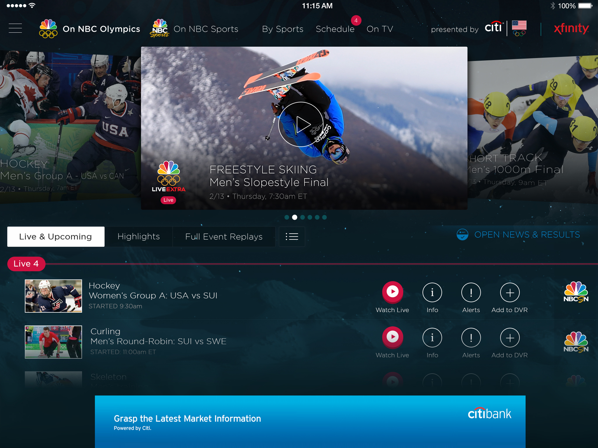 NBC Sports Live Extra App on Tablet